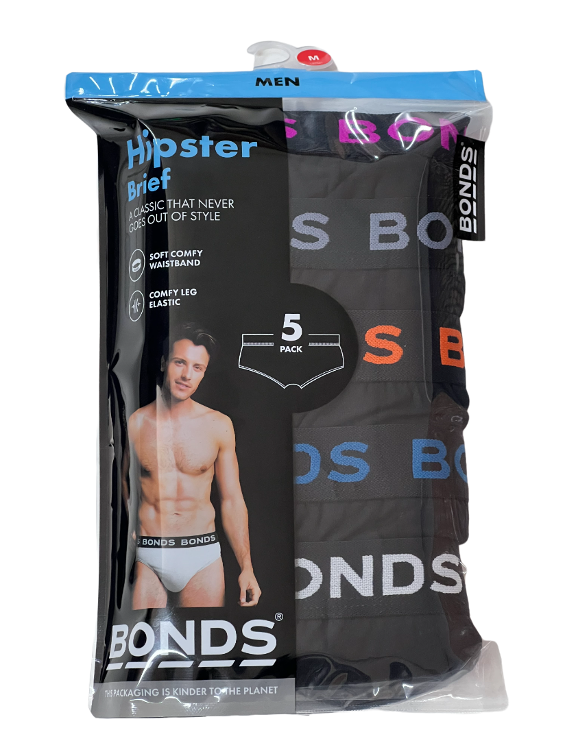 10 Pack Bonds Men's Black Hipster Briefs.