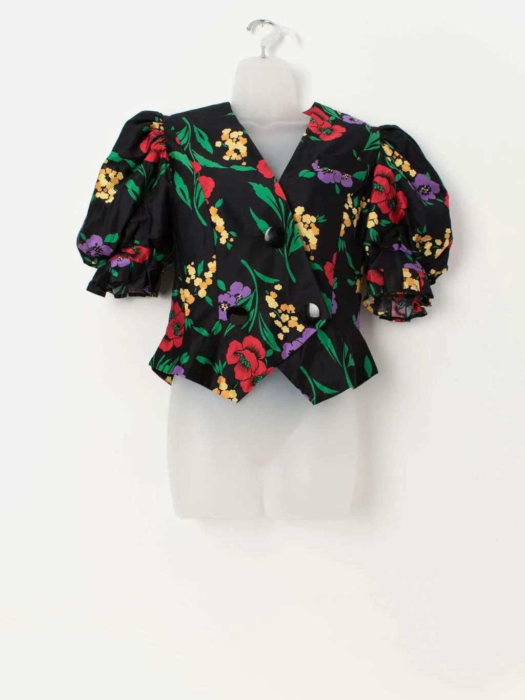 Puff Sleeve Blouse with Floral Pattern - Medium Vintage from the 1980s