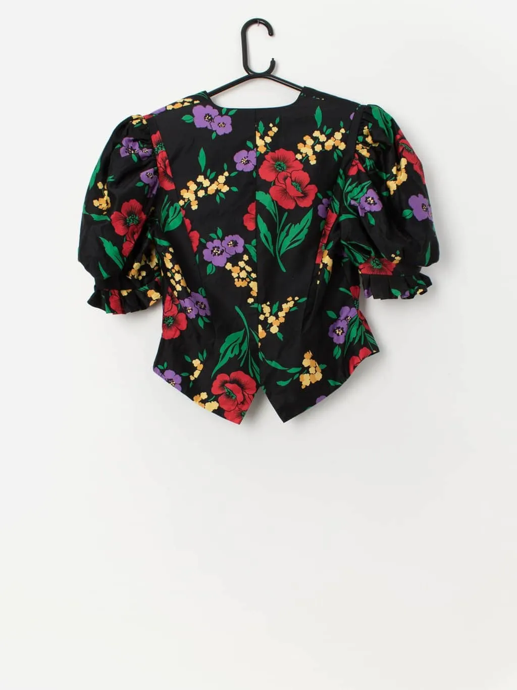 Puff Sleeve Blouse with Floral Pattern - Medium Vintage from the 1980s