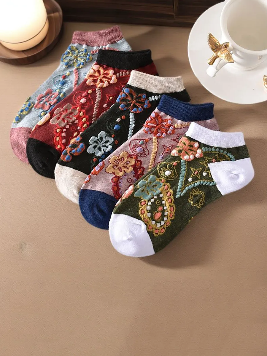 Women's Floral Jacquard Short Socks - Set of 5