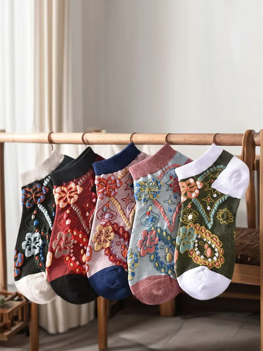 Women's Floral Jacquard Short Socks - Set of 5