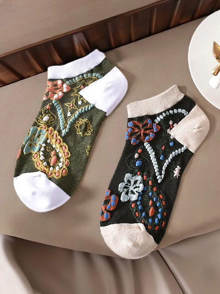 Women's Floral Jacquard Short Socks - Set of 5