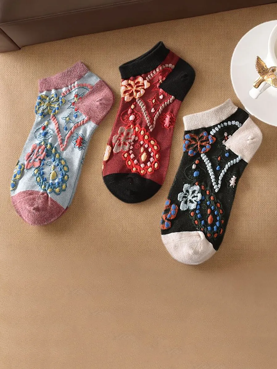 Women's Floral Jacquard Short Socks - Set of 5