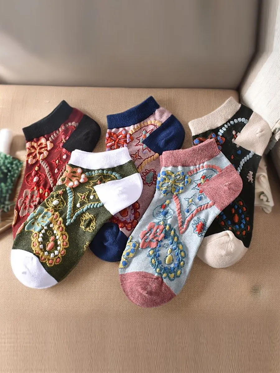 Women's Floral Jacquard Short Socks - Set of 5