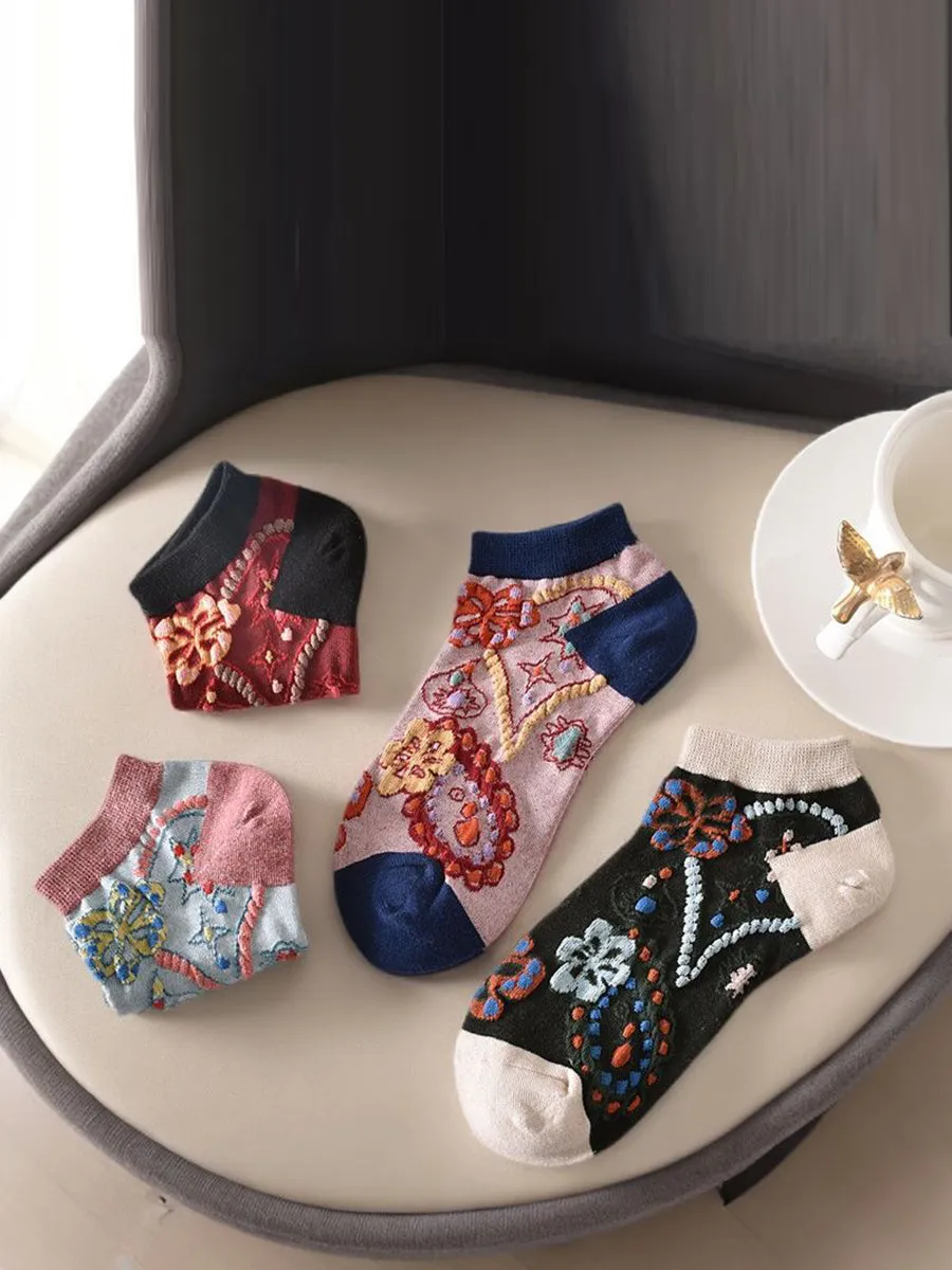 Women's Floral Jacquard Short Socks - Set of 5