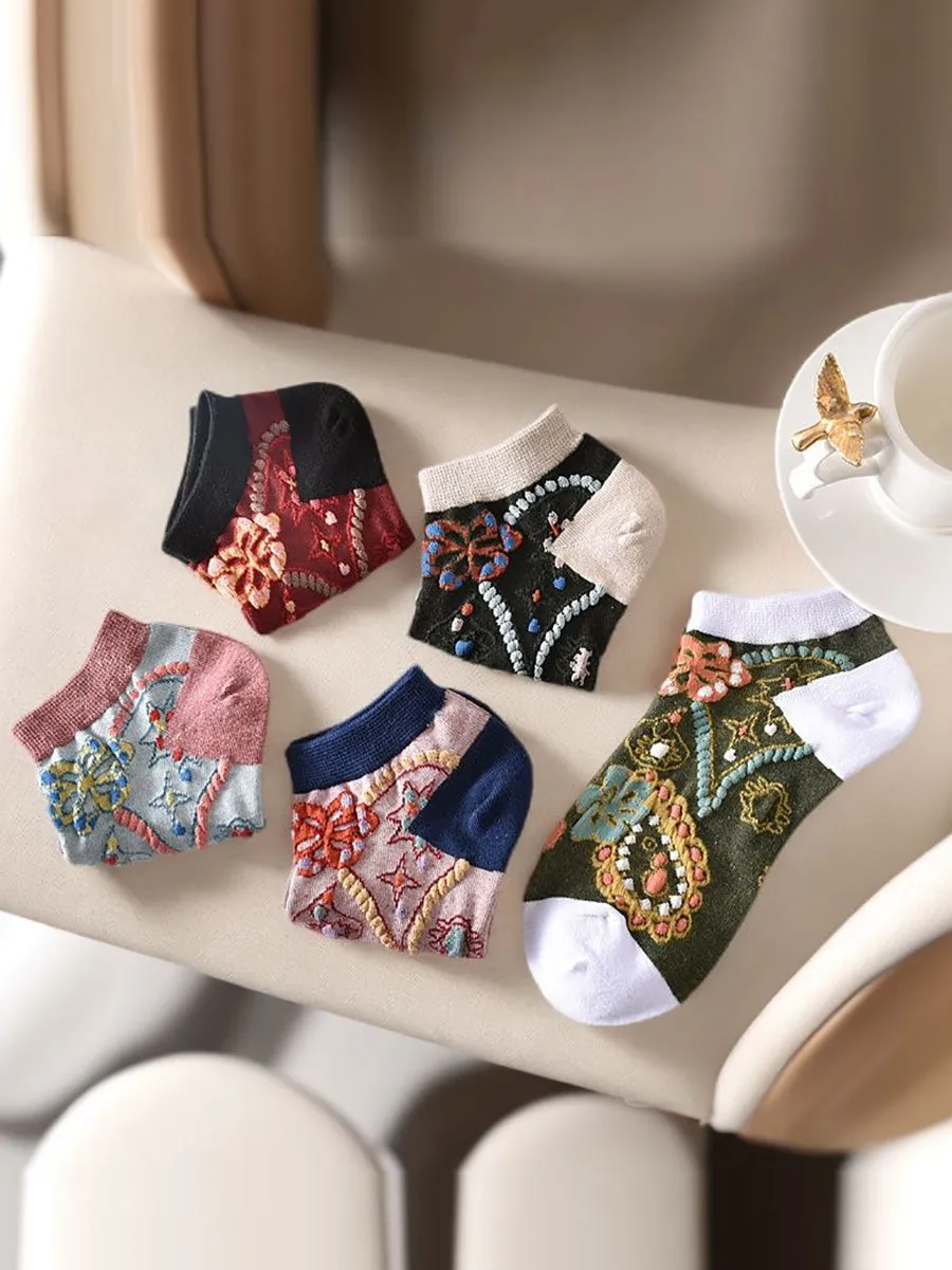 Women's Floral Jacquard Short Socks - Set of 5