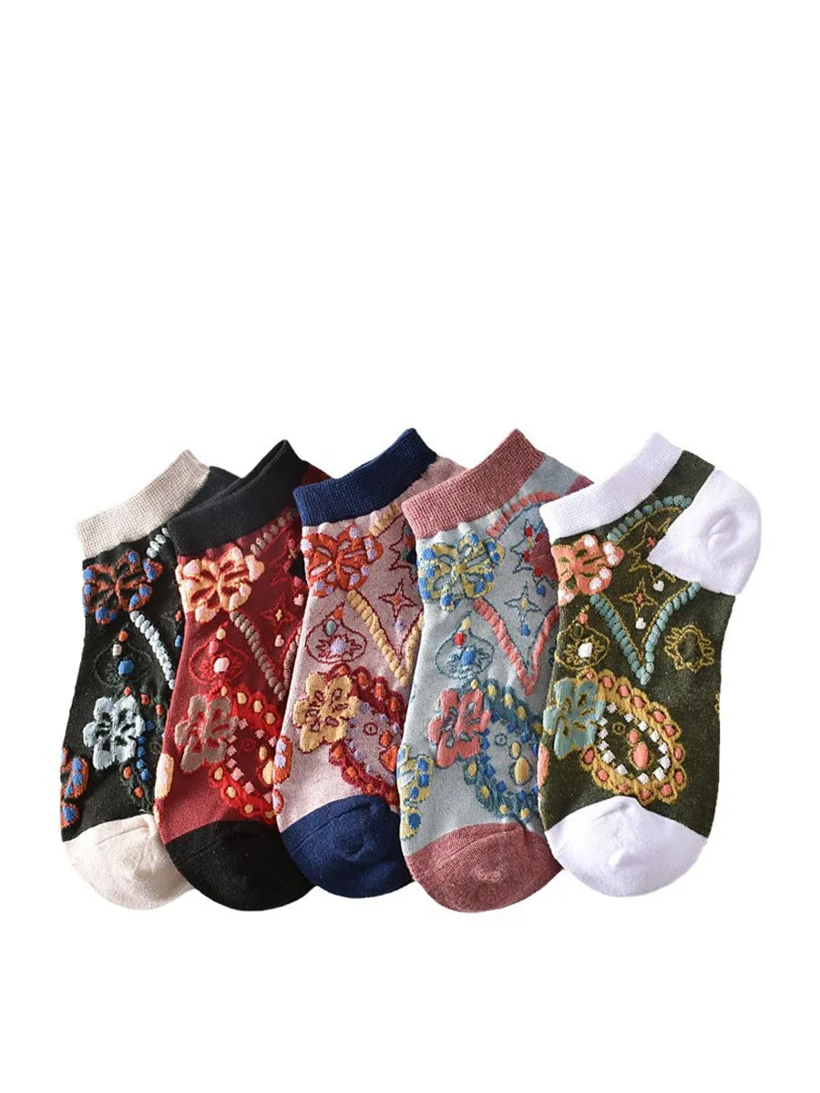 Women's Floral Jacquard Short Socks - Set of 5