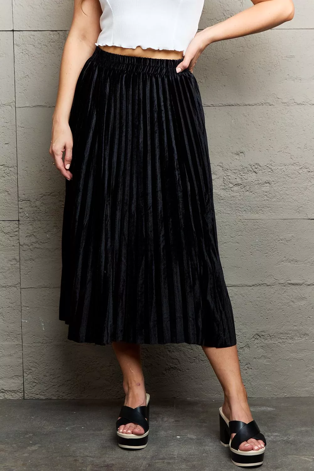 Accordion Pleated Midi Skirt