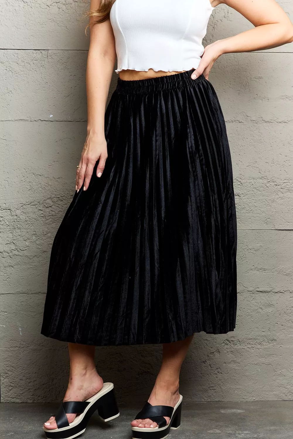 Accordion Pleated Midi Skirt