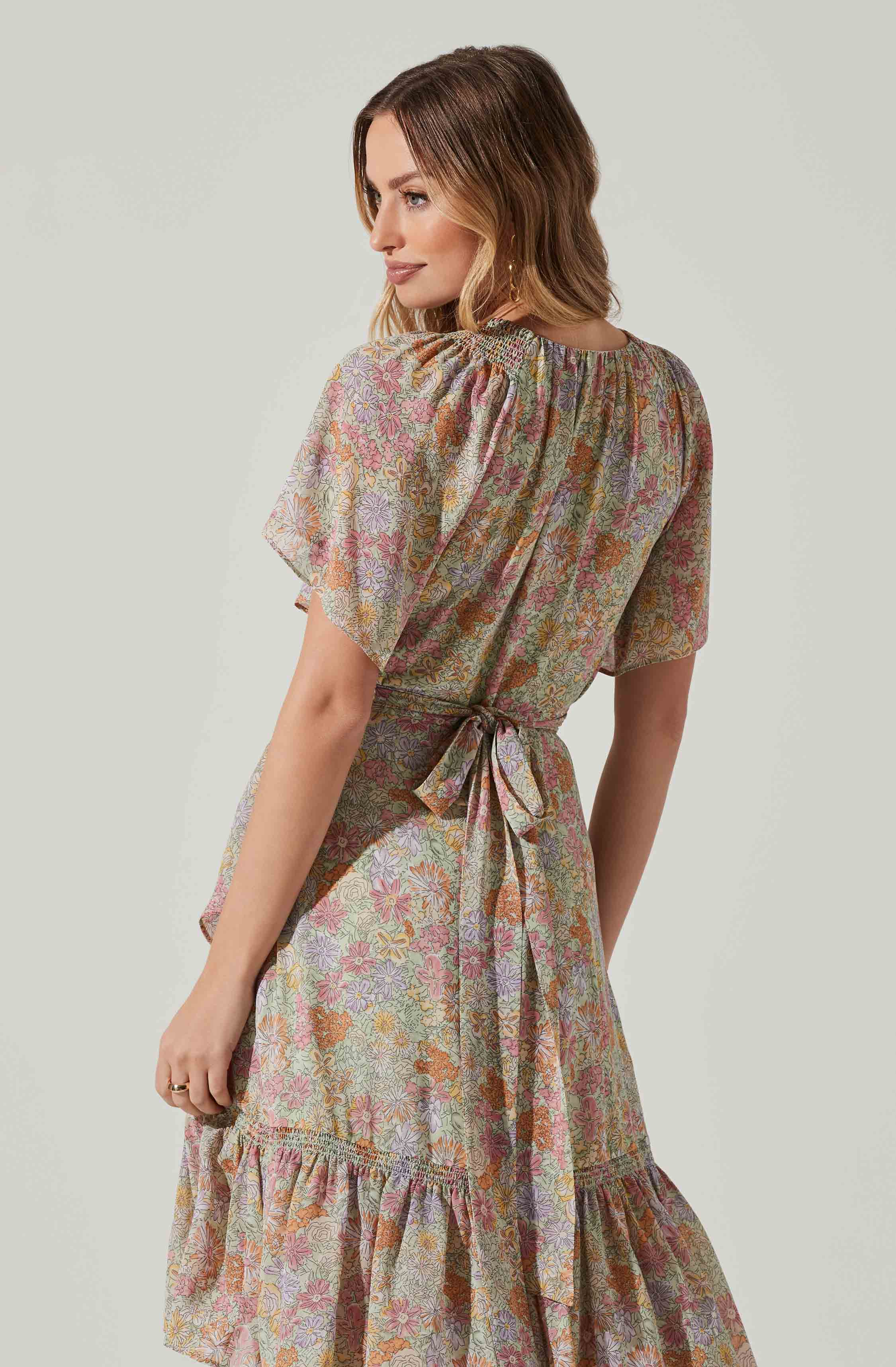 Adella Midi Dress Flutter Sleeve Ruffle Floral