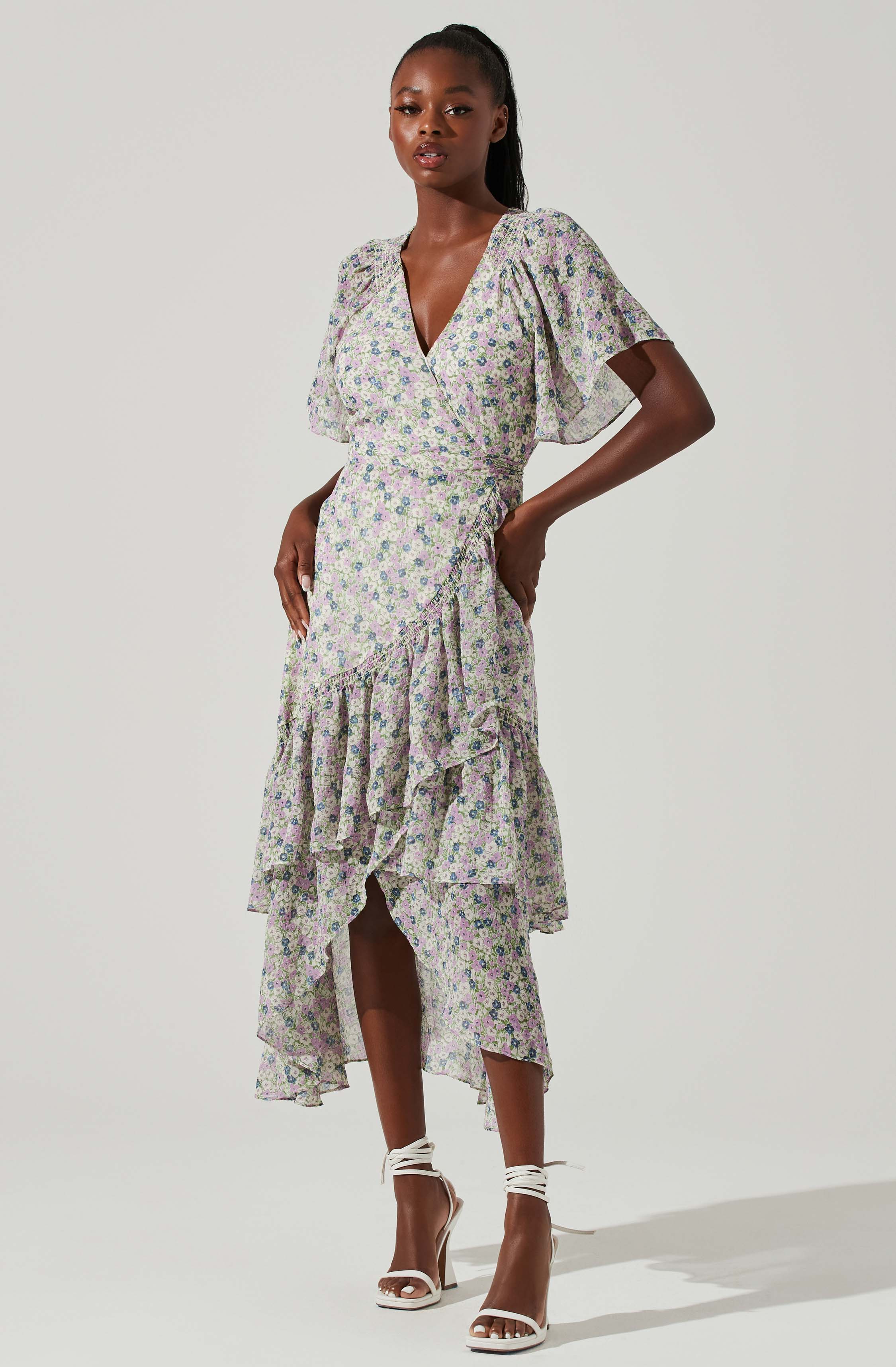 Adella Ruffle Midi Dress Floral