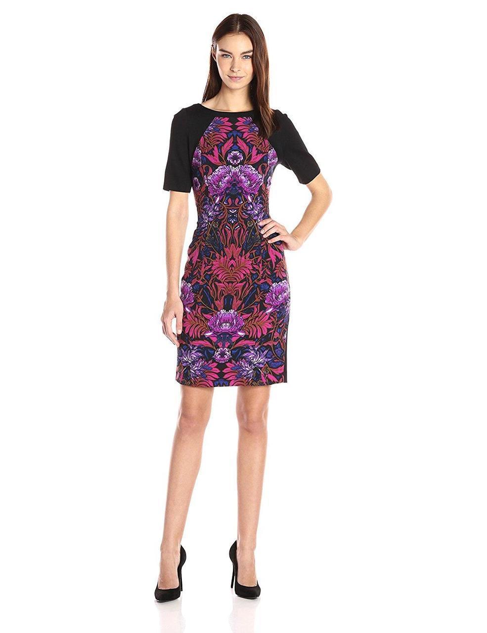 Adrianna Papell Color Block Sheath Dress AP1D100057 - Pink Multi, Size 6 in stock.