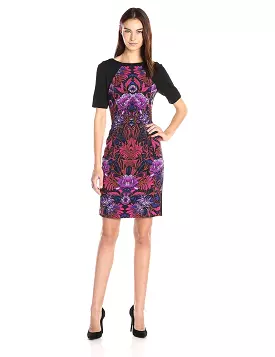 Adrianna Papell Color Block Sheath Dress AP1D100057 - Pink Multi, Size 6 in stock.