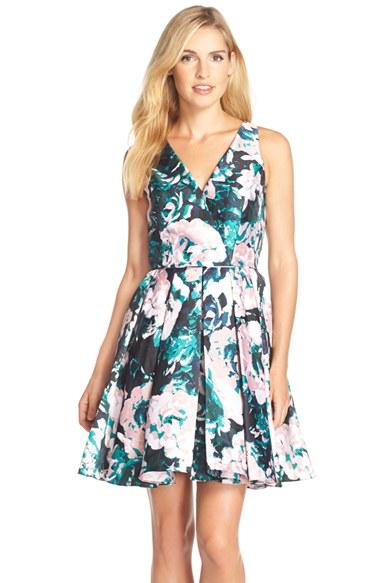 Adrianna Papell Floral Mikado Fit and Flare Cocktail Dress - 41911890