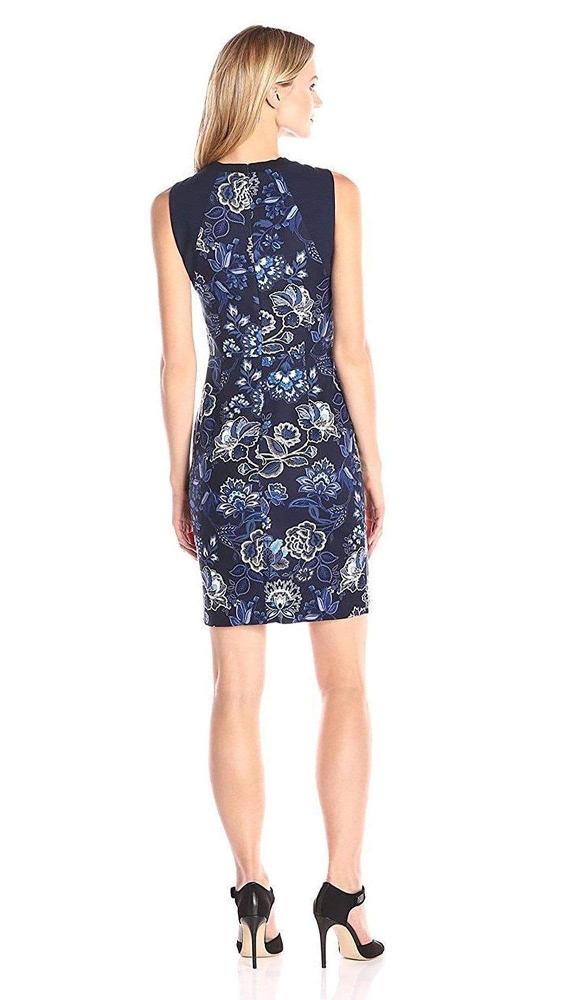 Adrianna Papell Floral Printed Sleeveless Dress - Navy Multi - Size 6