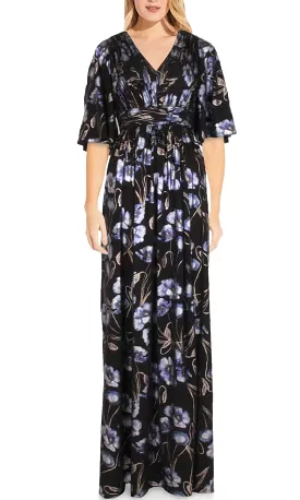 Adrianna Papell Metallic Floral Print Dress