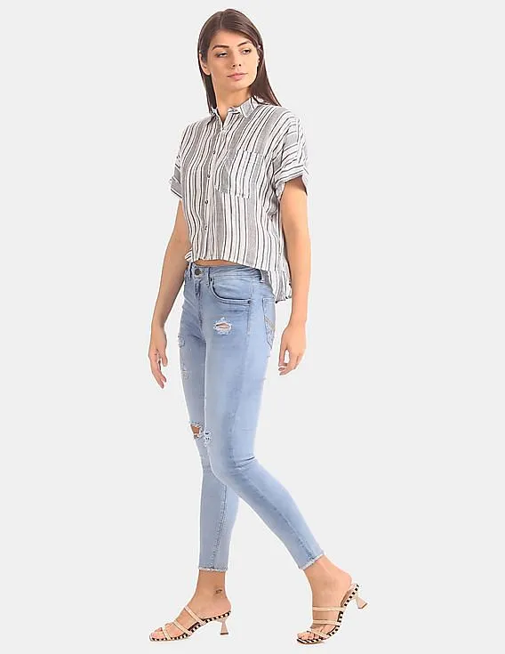 Aeropostale Vertical Stripe Shirt in Black and Off-White for Women