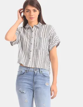 Aeropostale Vertical Stripe Shirt in Black and Off-White for Women