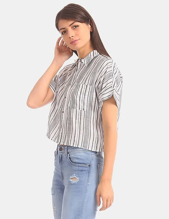 Aeropostale Vertical Stripe Shirt in Black and Off-White for Women