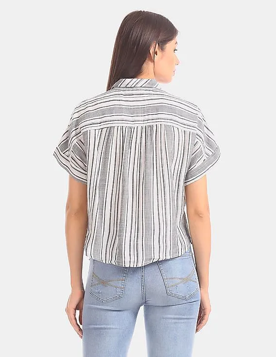 Aeropostale Vertical Stripe Shirt in Black and Off-White for Women