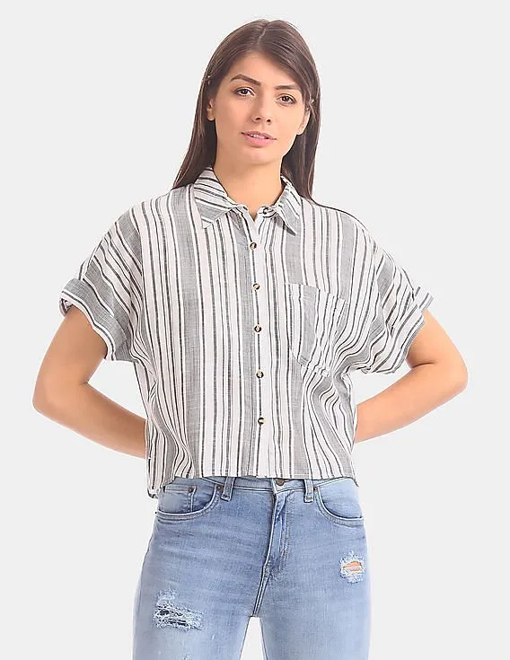 Aeropostale Vertical Stripe Shirt in Black and Off-White for Women