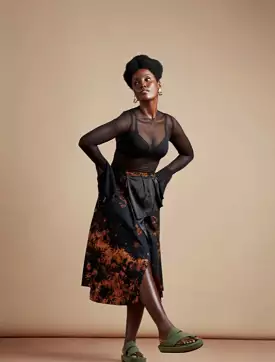 AGA CULTURE Black Wrap Skirt Midi Length - Search Result: Jumoke