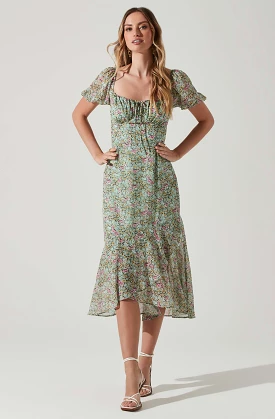 Aida Floral Midi Dress with Puff Sleeves