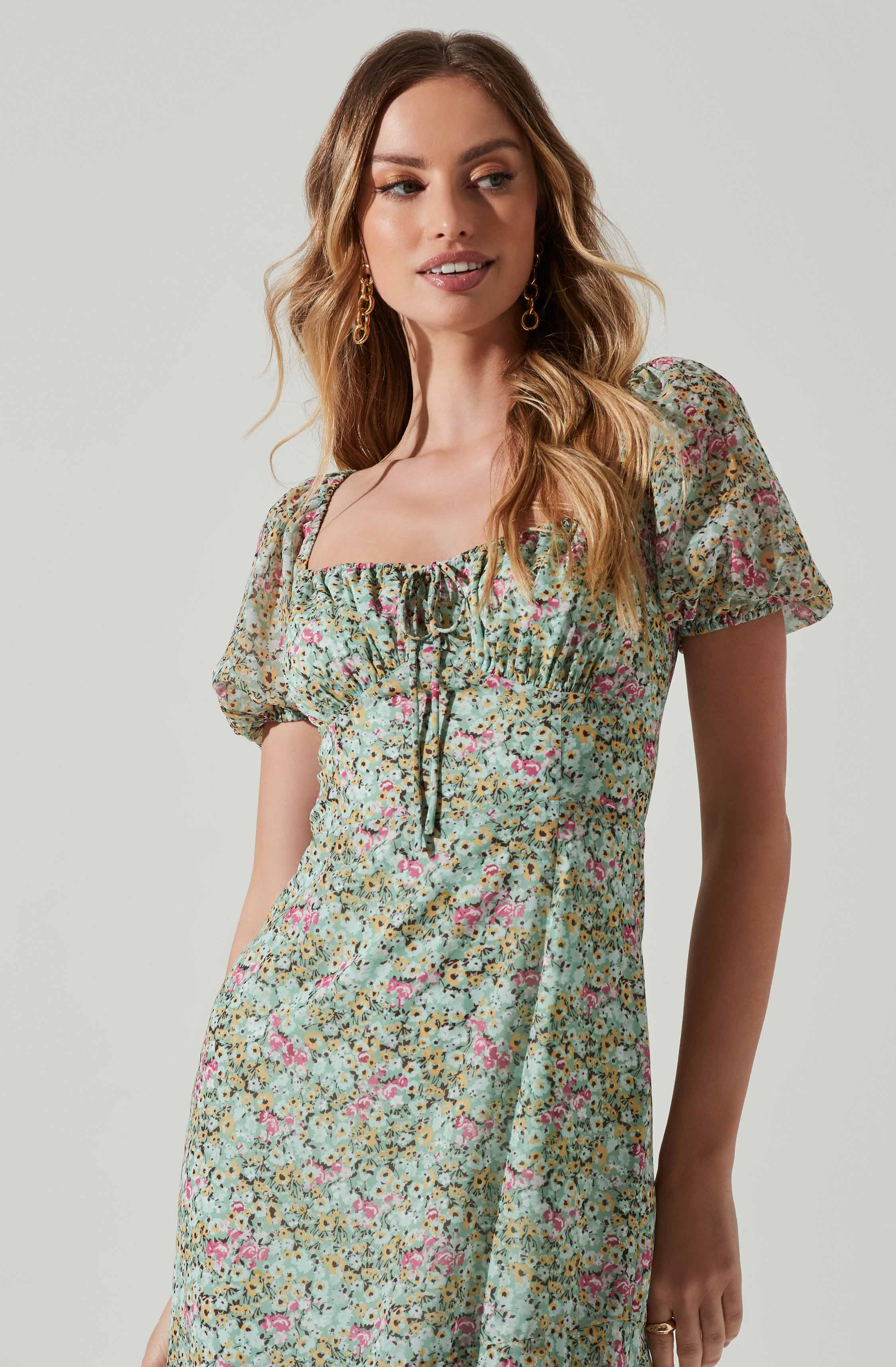 Aida Floral Midi Dress with Puff Sleeves