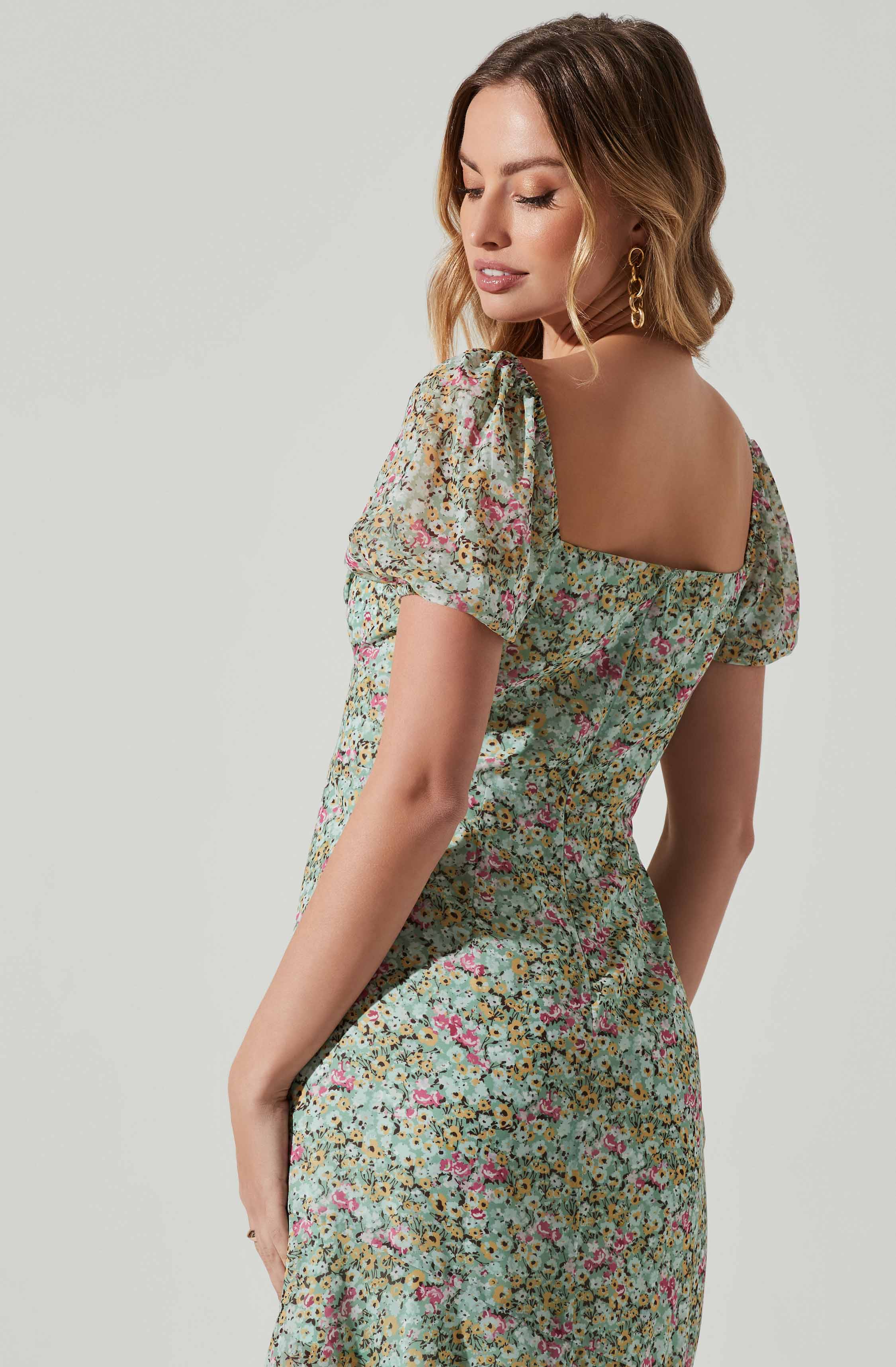 Aida Floral Midi Dress with Puff Sleeves