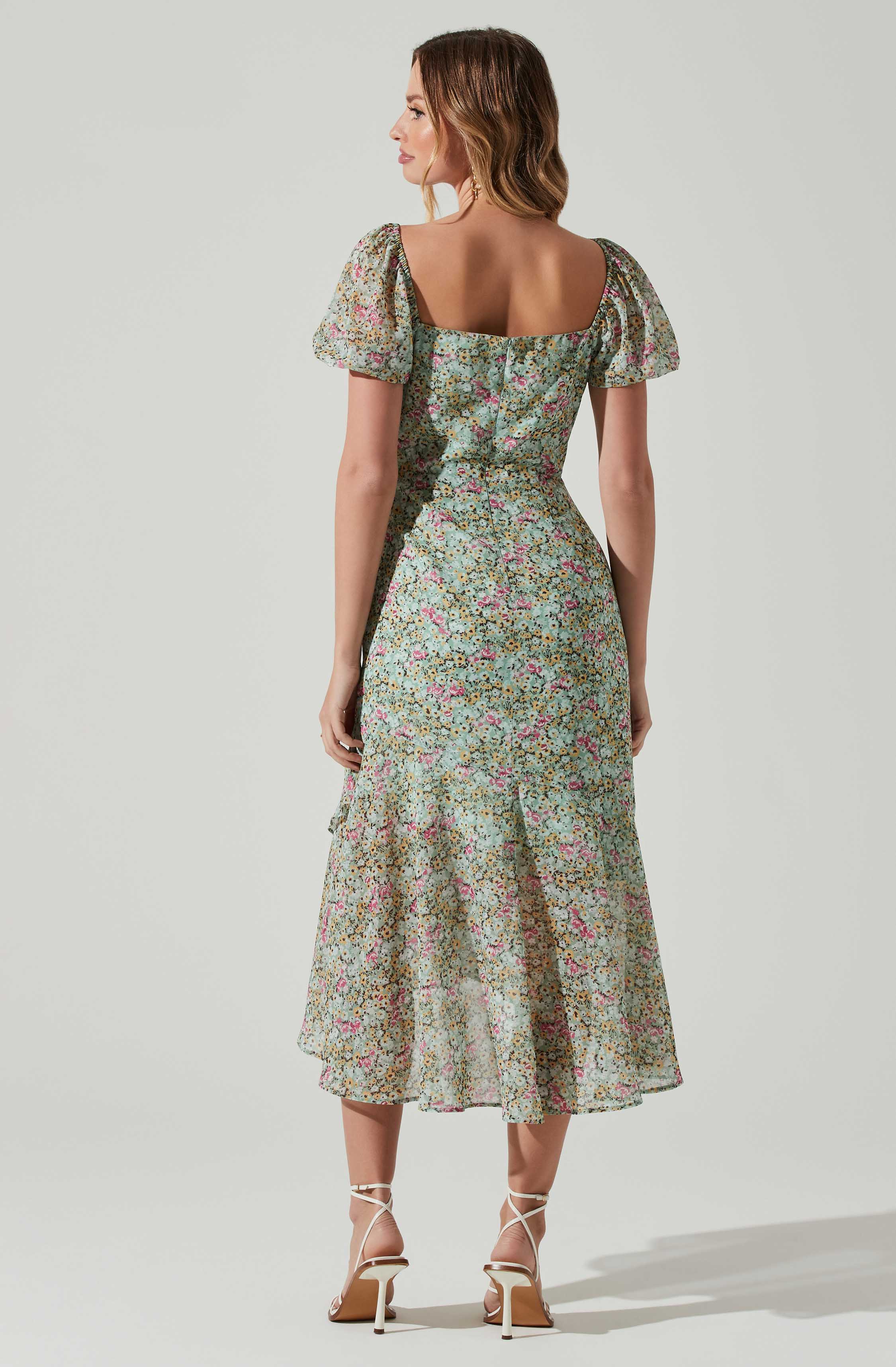 Aida Floral Midi Dress with Puff Sleeves