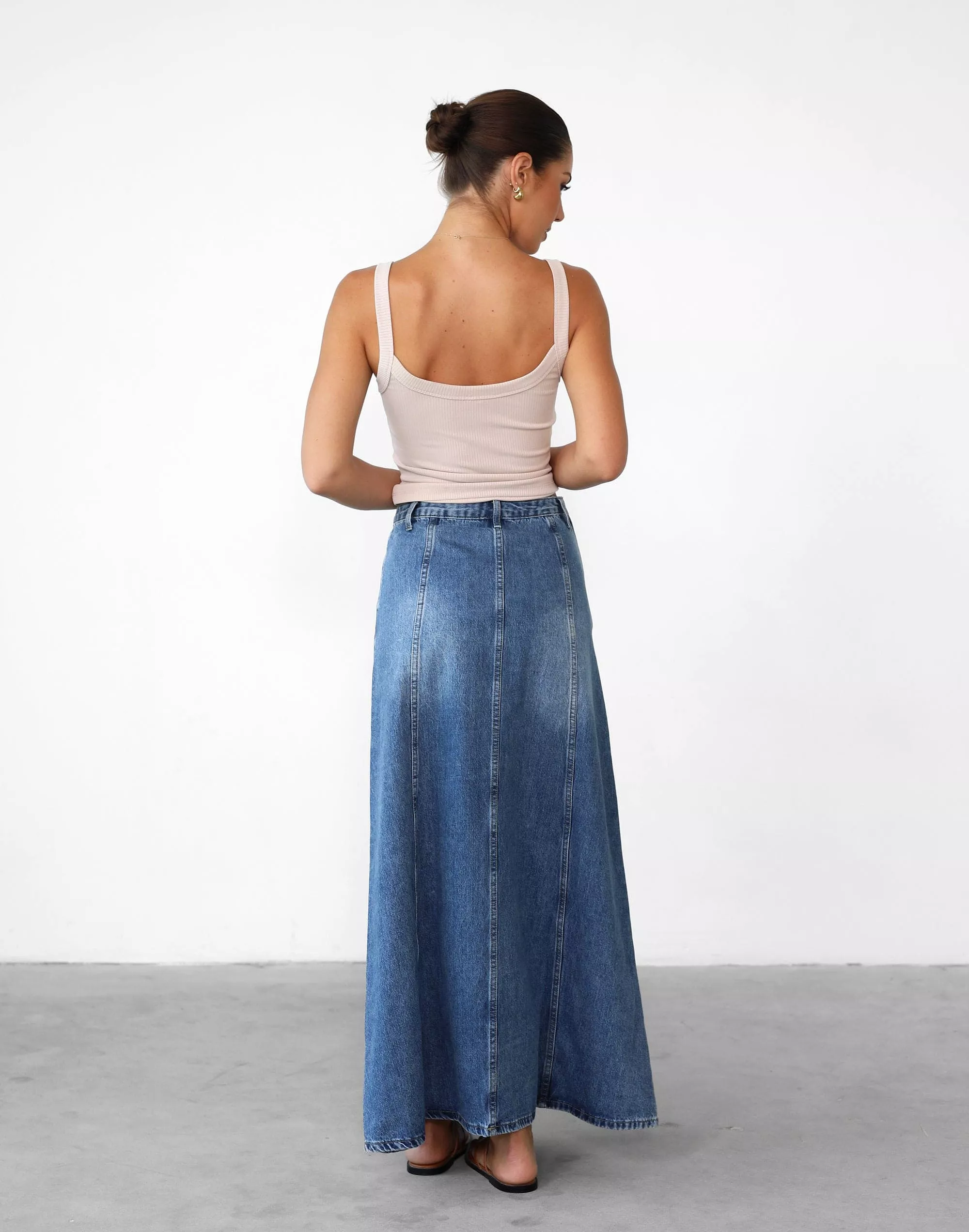 Akara Blue Denim Maxi Skirt