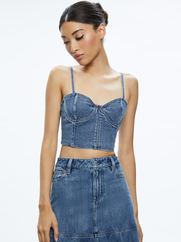 Alice + Olivia Natacha Spaghetti Strap Bustier Brooklyn Blue