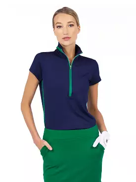 Amelia Short Sleeve Quarter Zip Top Navy Blue