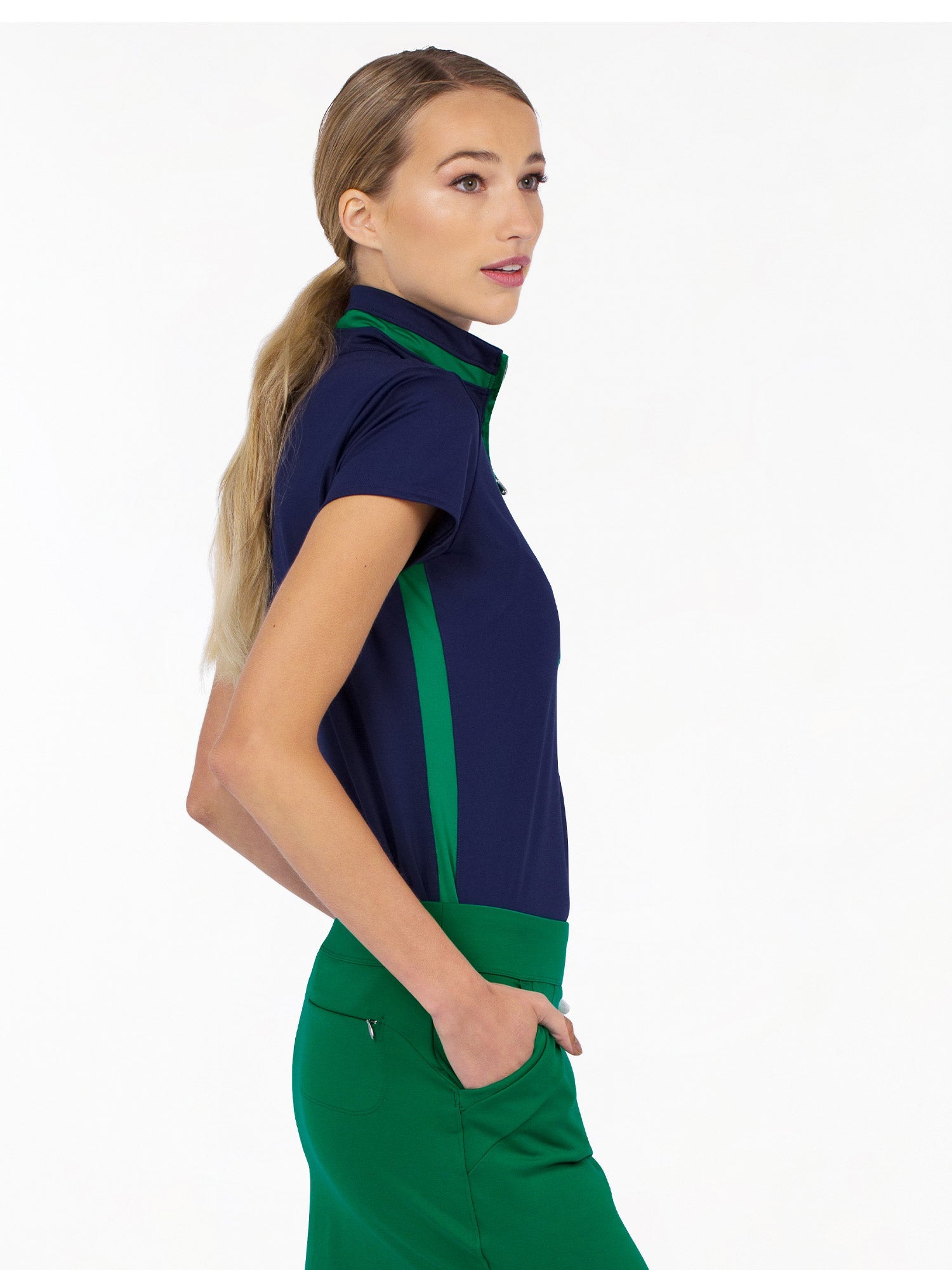 Amelia Short Sleeve Quarter Zip Top Navy Blue