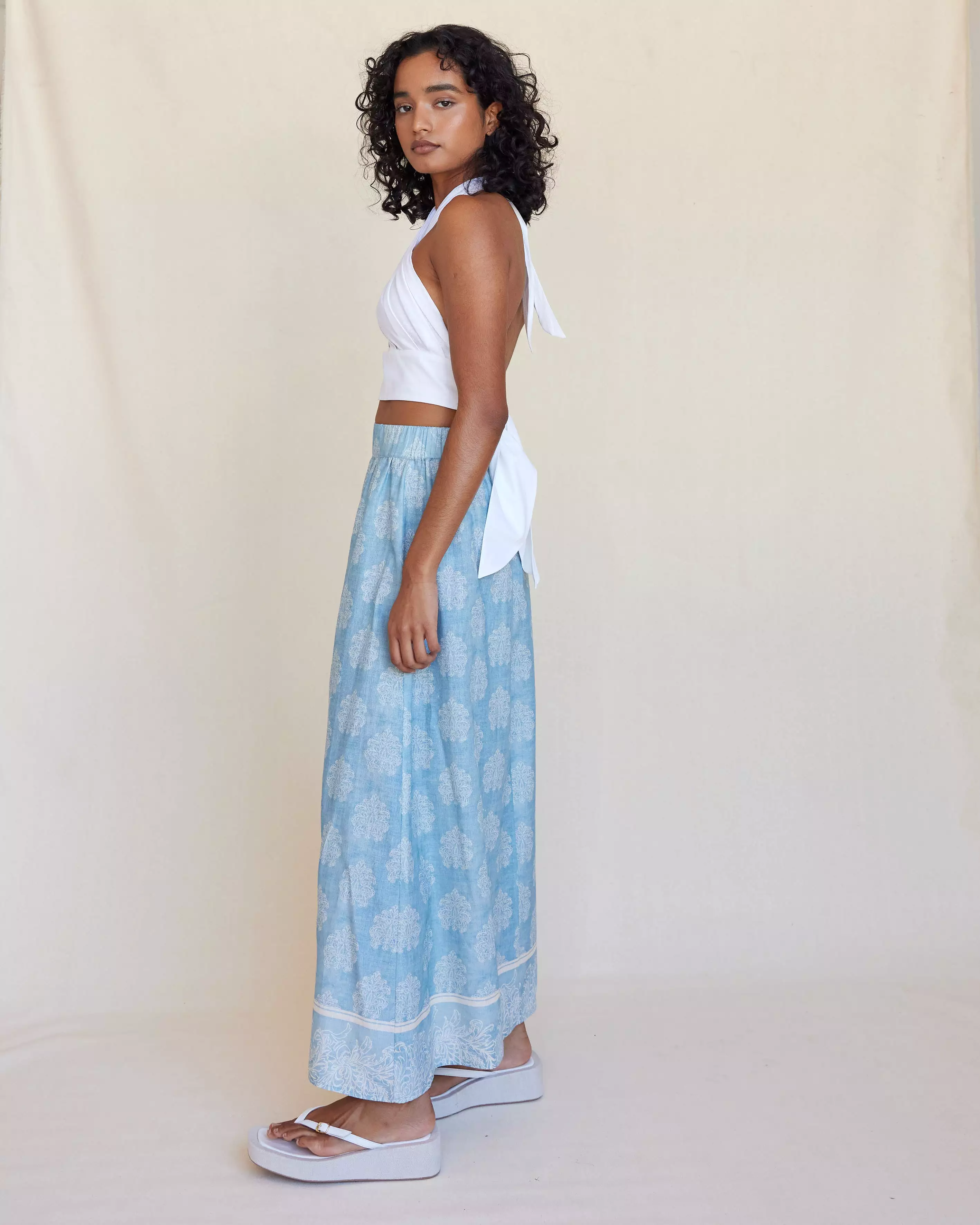 Anjali Linen Maxi Skirt: Natural fabric, long length, comfortable fit.