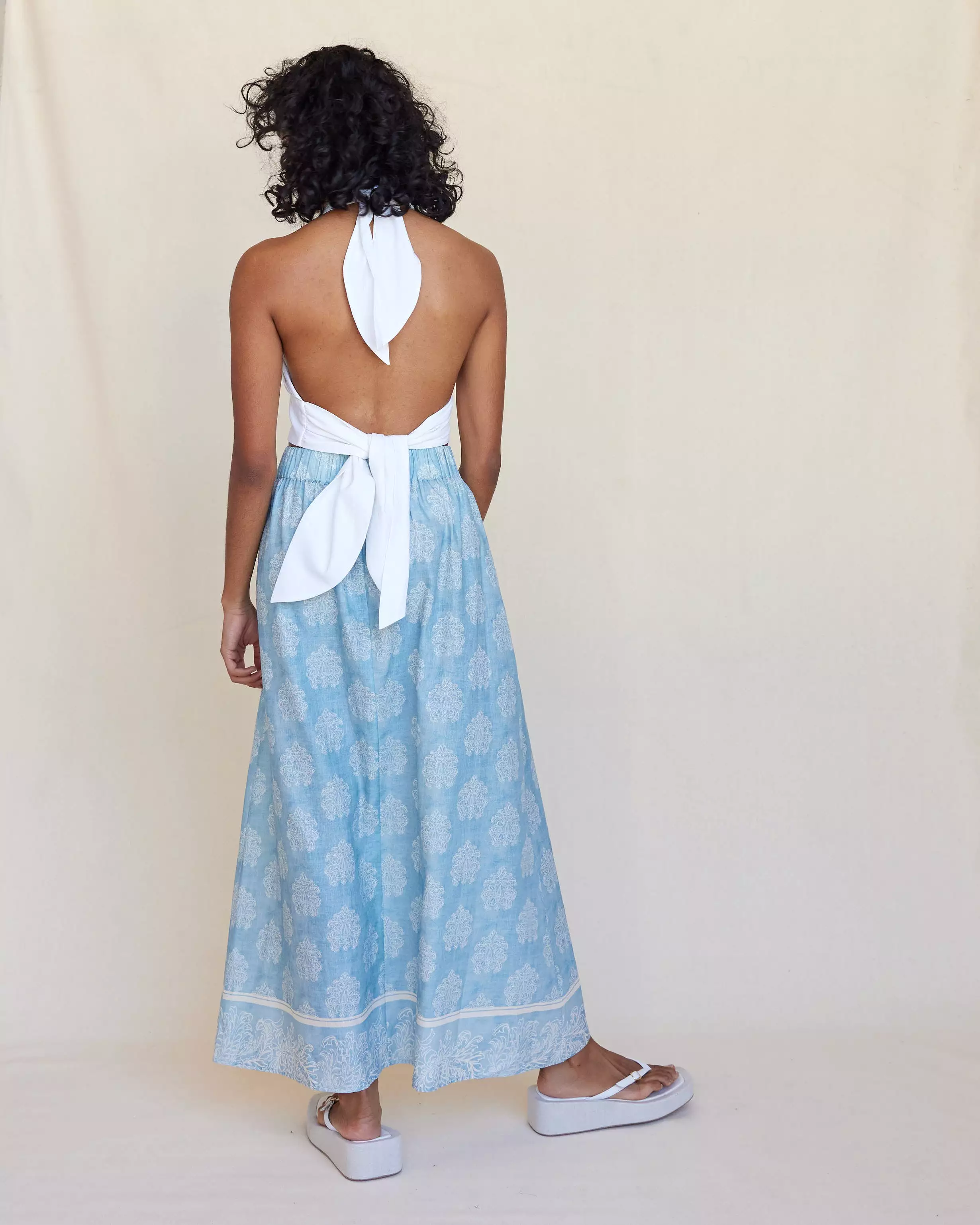 Anjali Linen Maxi Skirt: Natural fabric, long length, comfortable fit.