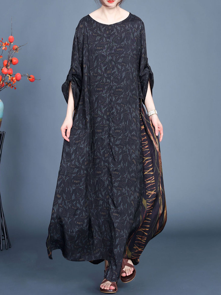 Artsy Floral Spliced Maxi Dress for Women - CO1005