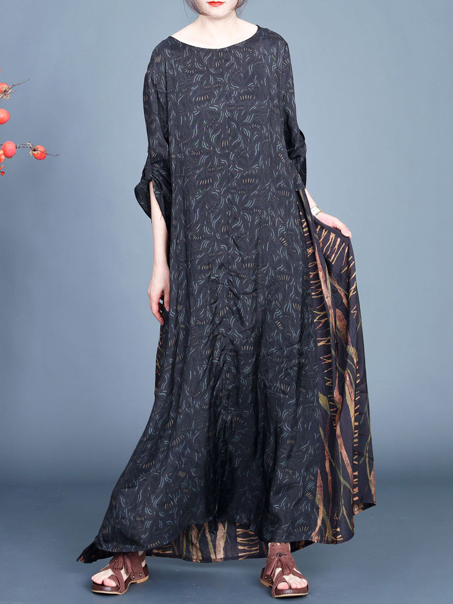 Artsy Floral Spliced Maxi Dress for Women - CO1005