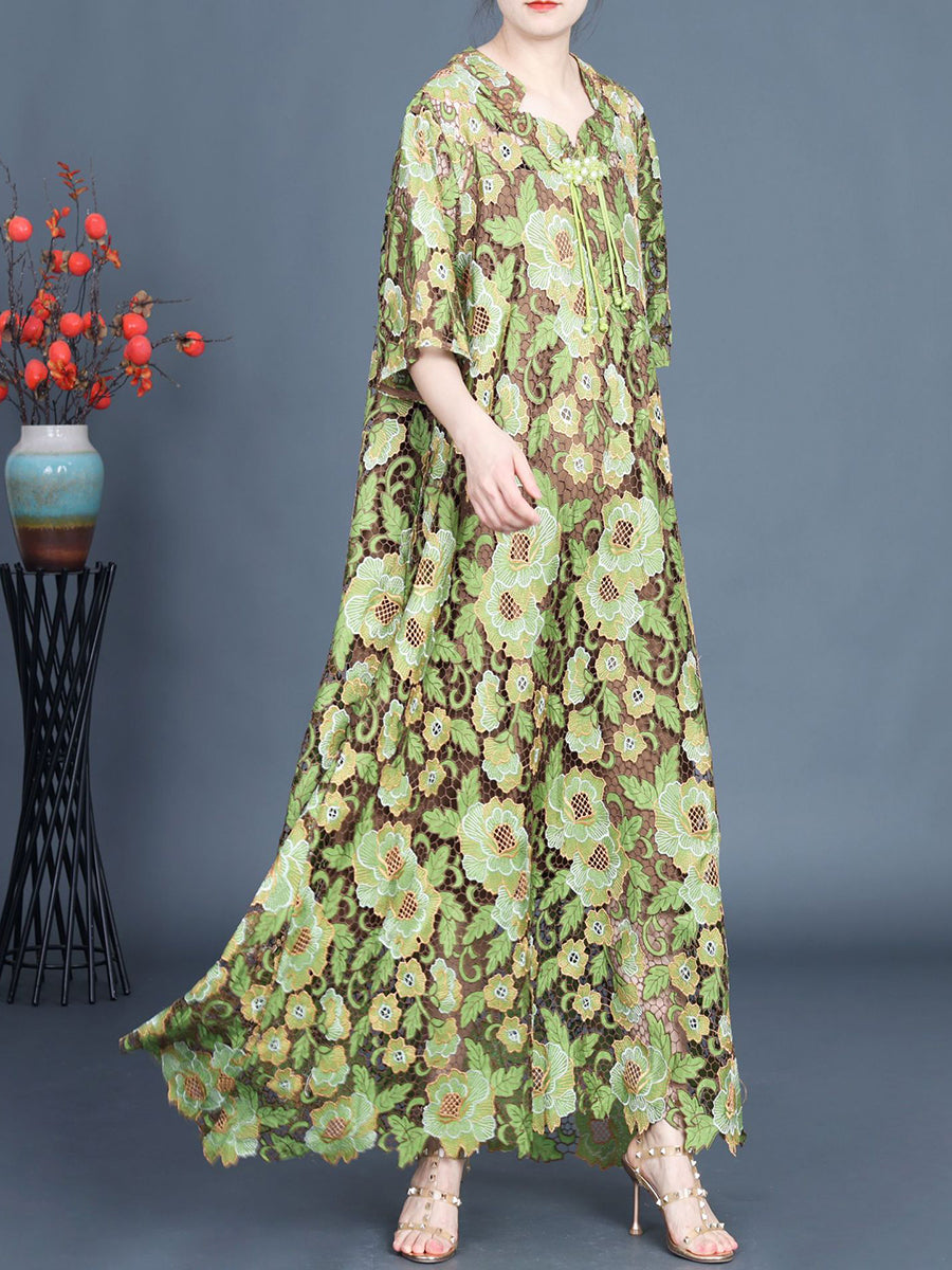 Artsy Summer Lace Floral Maxi Dress for Women KL1051