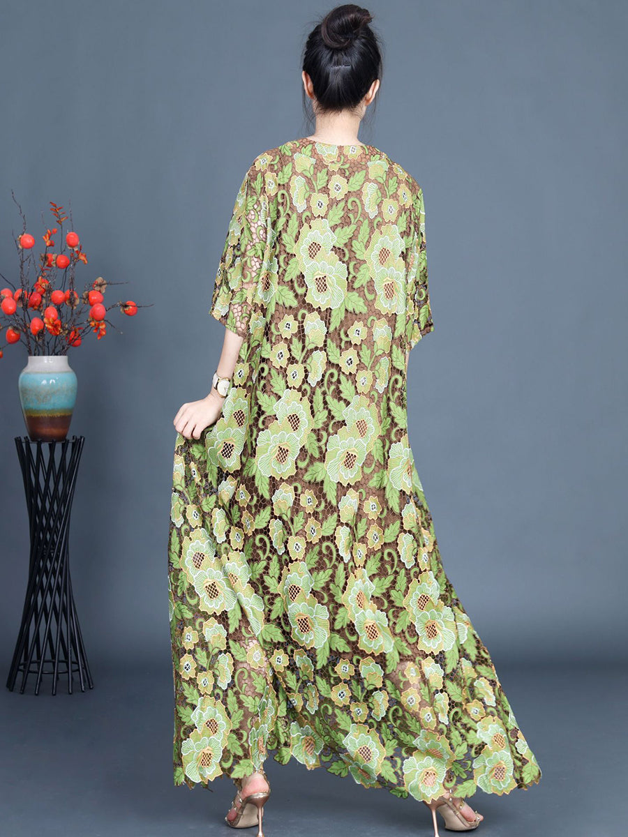 Artsy Summer Lace Floral Maxi Dress for Women KL1051