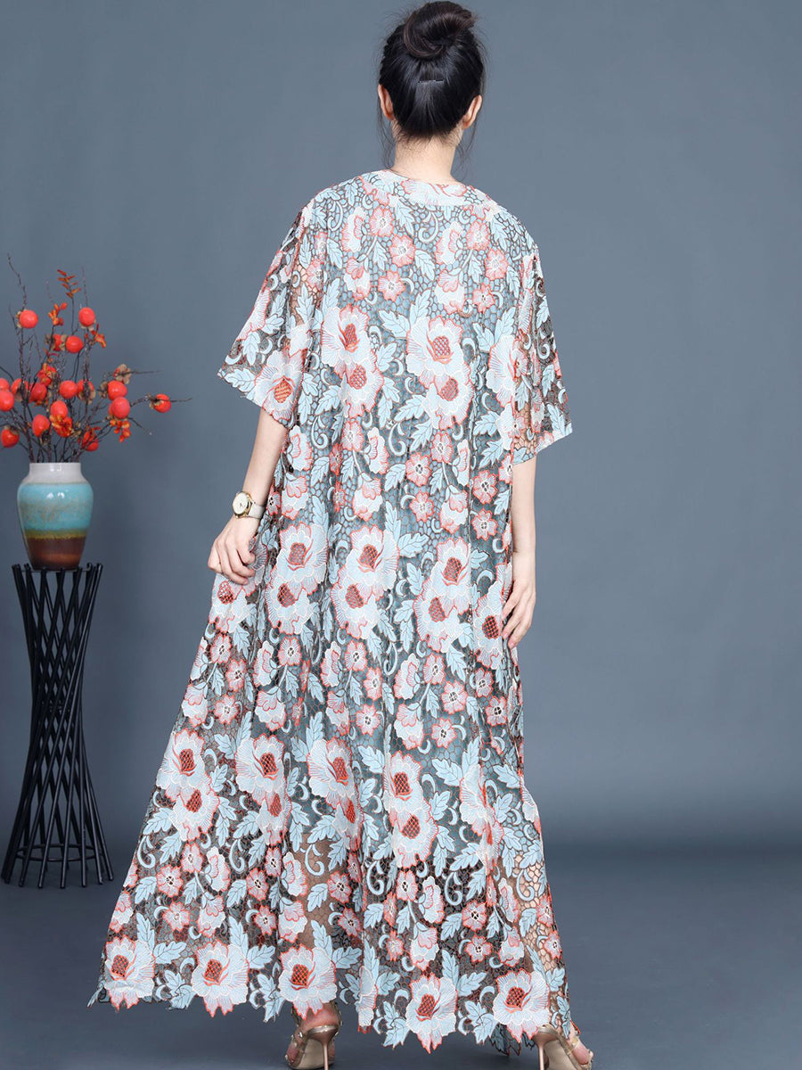 Artsy Summer Lace Floral Maxi Dress for Women KL1051