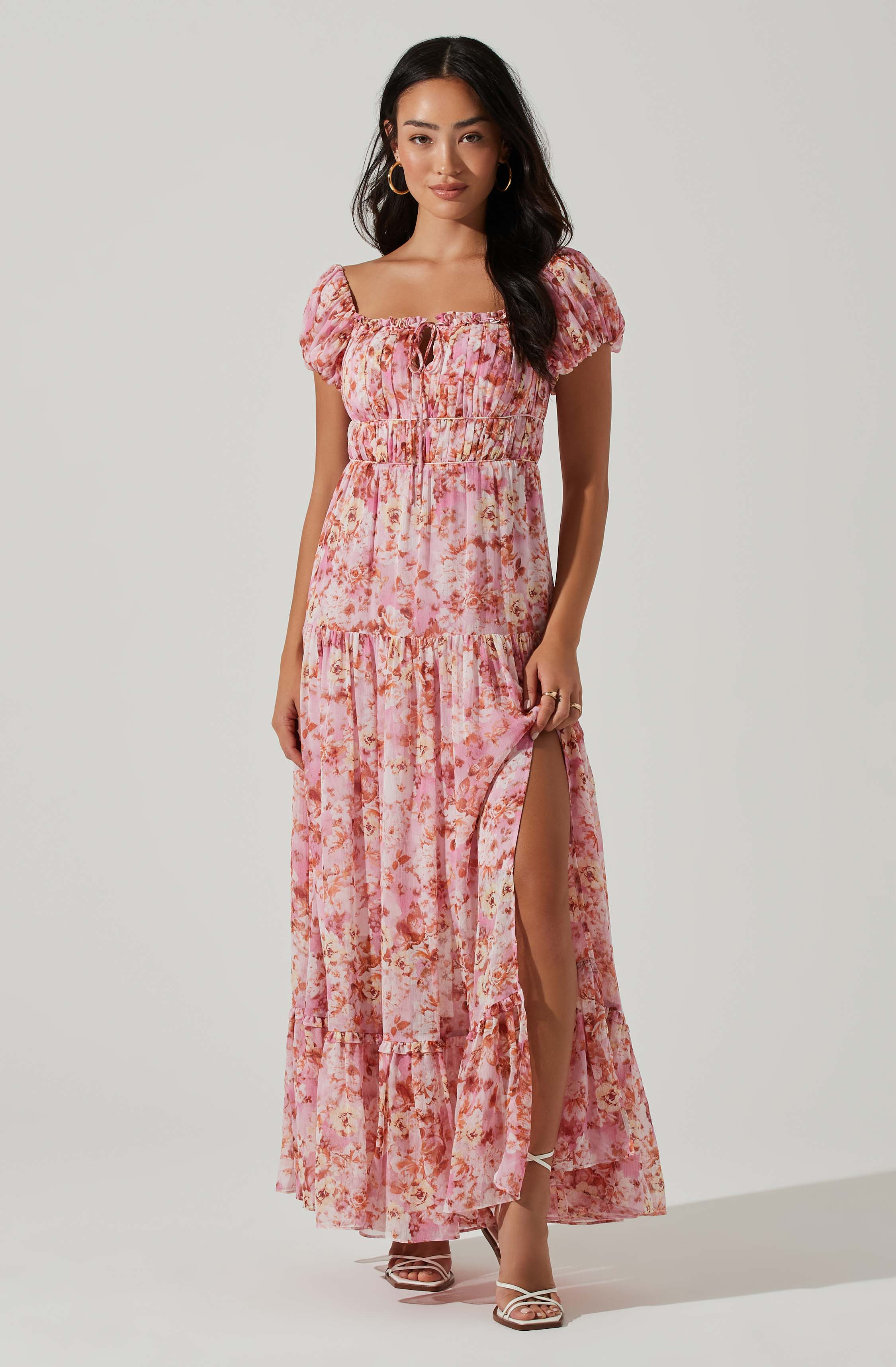 ASTR The Label ROSELINE OFF SHOULDER FLORAL MAXI DRESS - Pink Orange: Buy Now! Trendy Floral Maxi Dress in Pink Orange by ASTR T