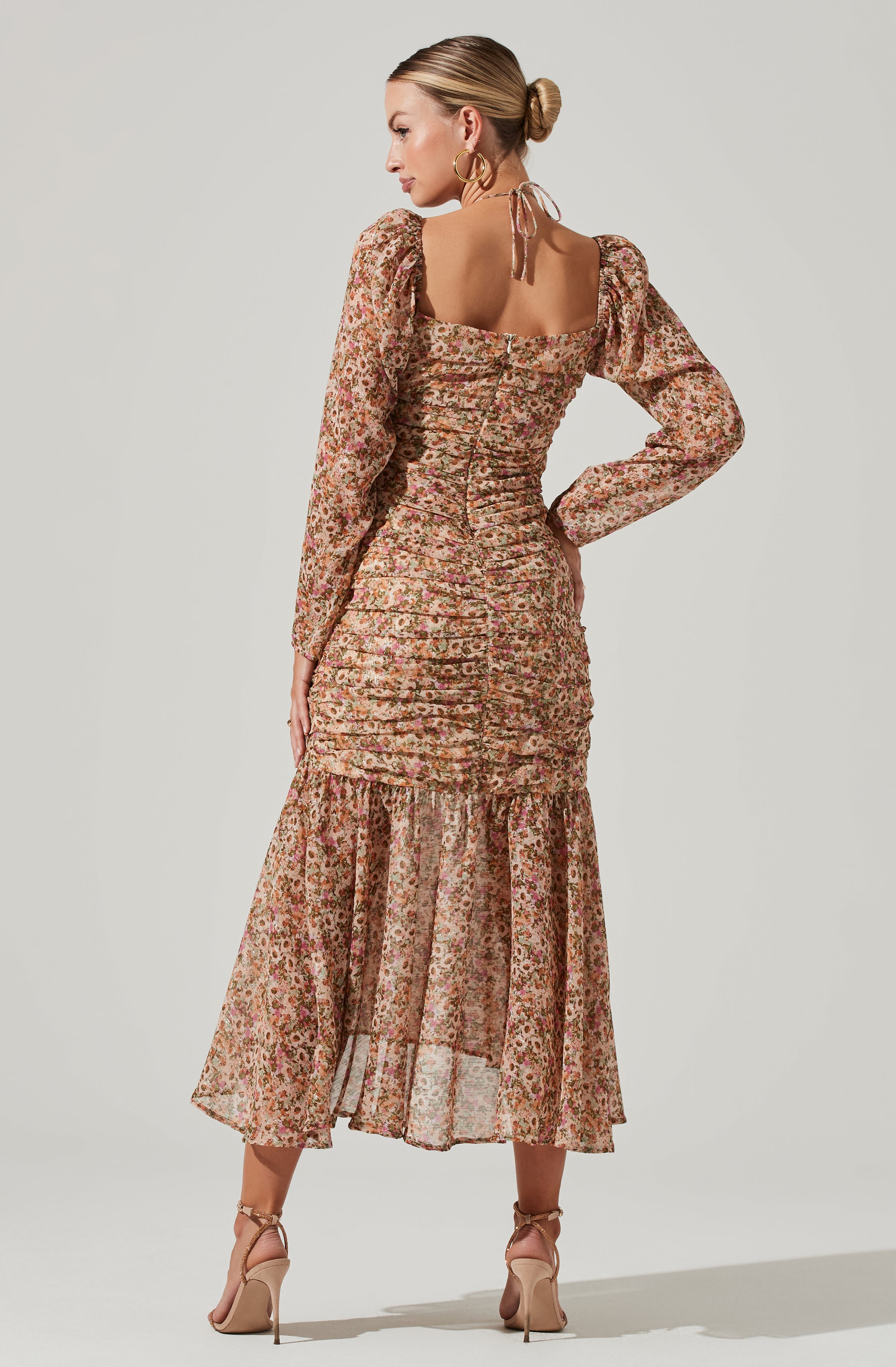 Athena Floral Ruched Long Sleeve Midi Dress - Top search result