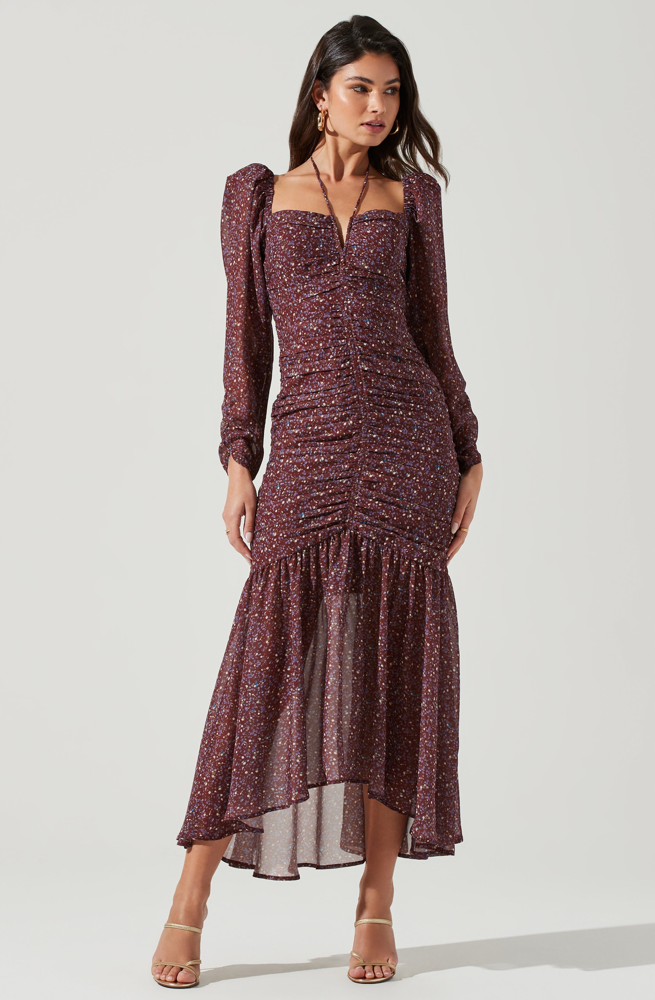 Athena Floral Ruched Long Sleeve Midi Dress - Top search result