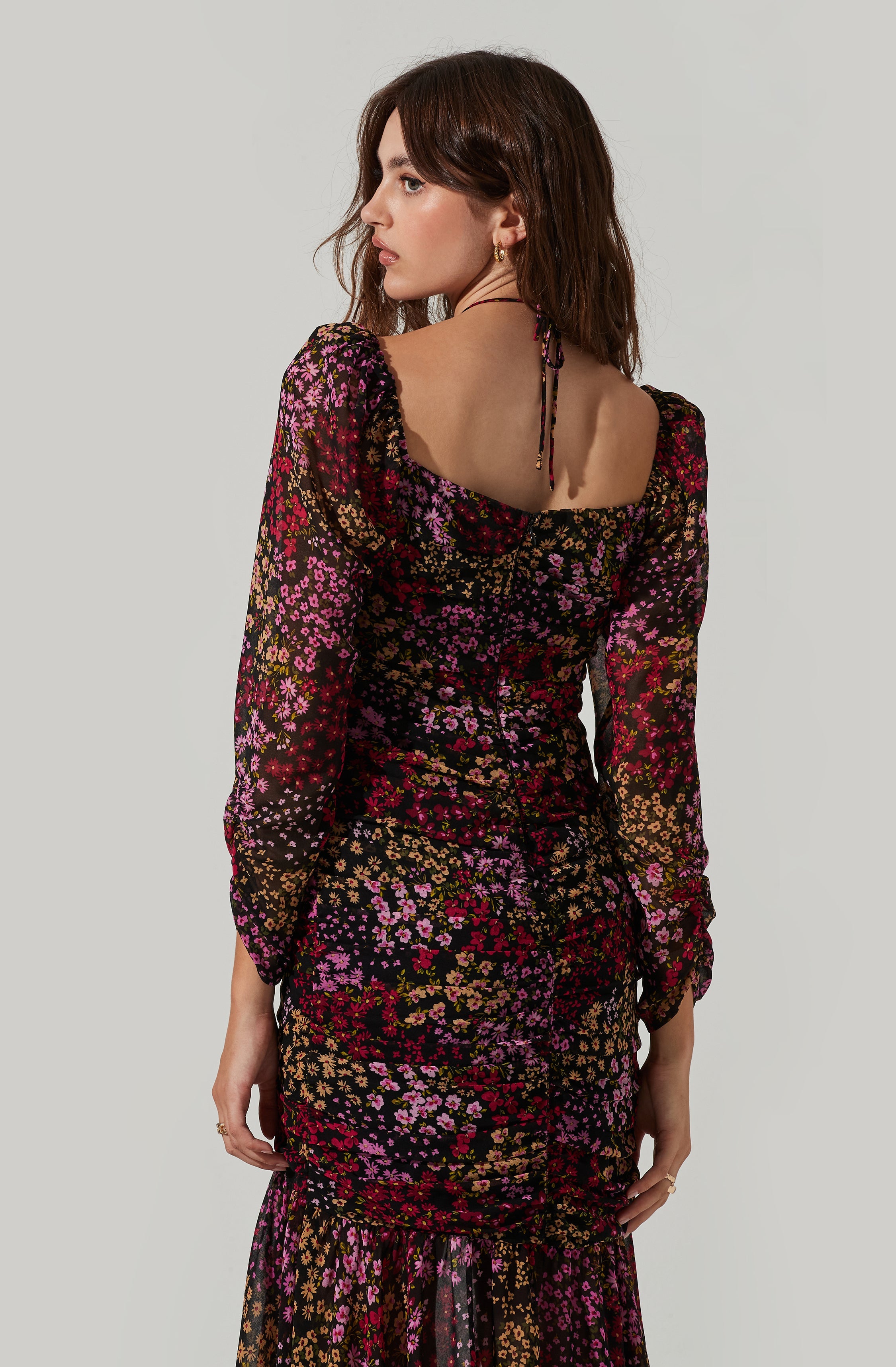 Athena Floral Ruched Long Sleeve Midi Dress - Top search result