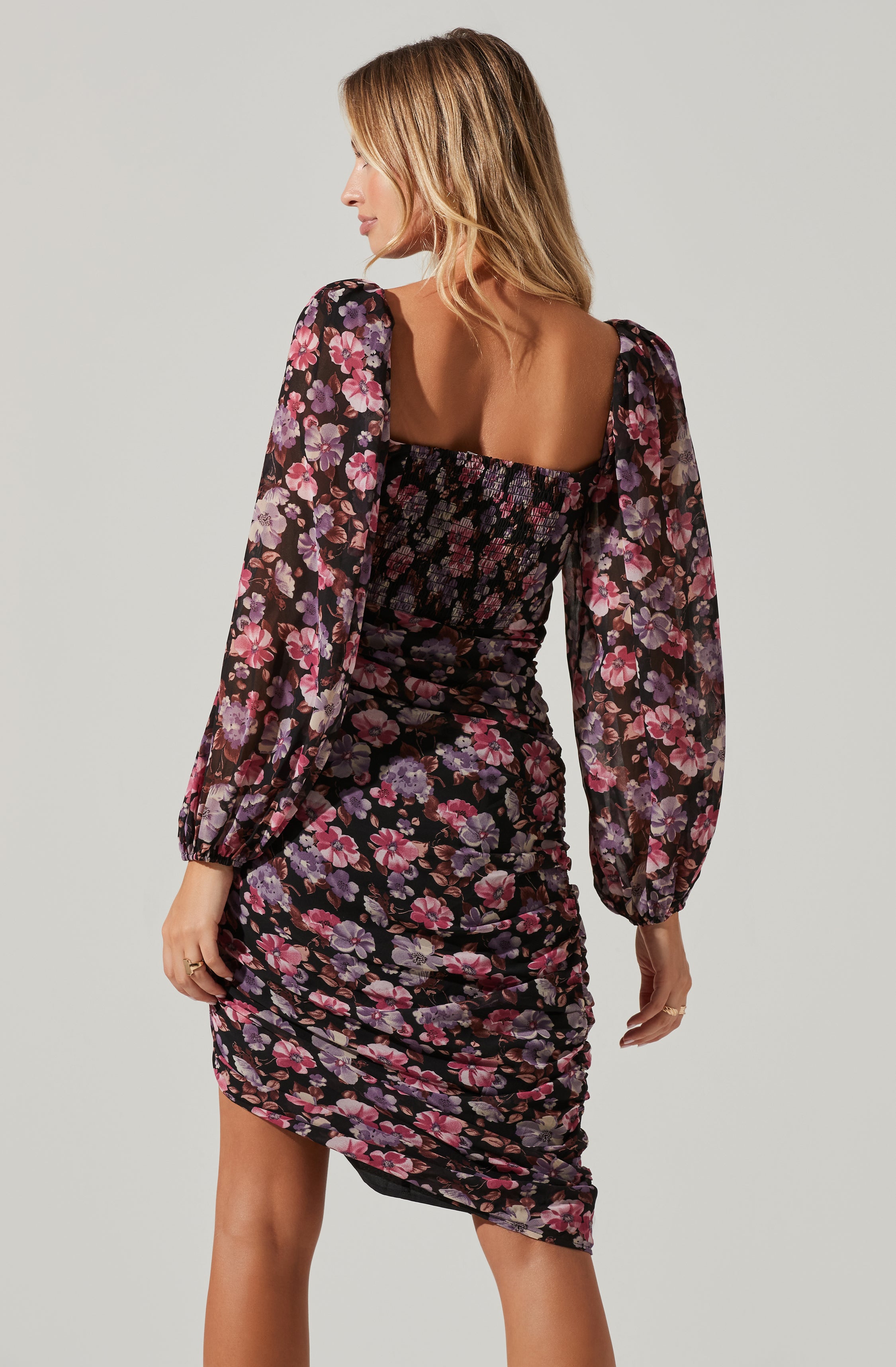 Athens Flower Ruched Midi Dress