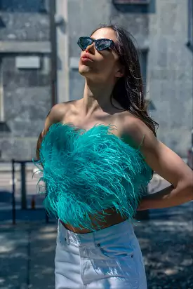 ATTICO Bustier Feather Turquoise Size 36 IT - Get the Latest Fashion Trends Online!