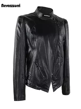 Autumn Black PU Leather Biker Motorcycle Jacket Women Zipper Long Sleeve 2023