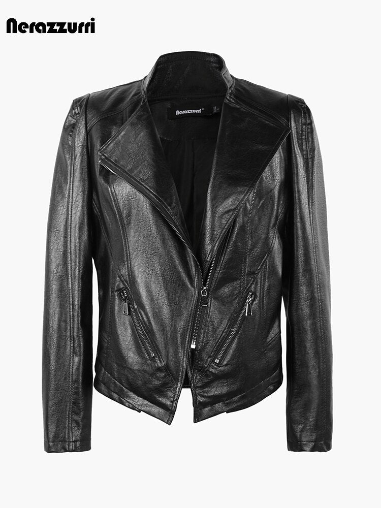 Autumn Black PU Leather Biker Motorcycle Jacket Women Zipper Long Sleeve 2023