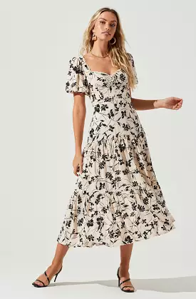 Baldwin Floral Print Midi Dress with Puff Sleeves